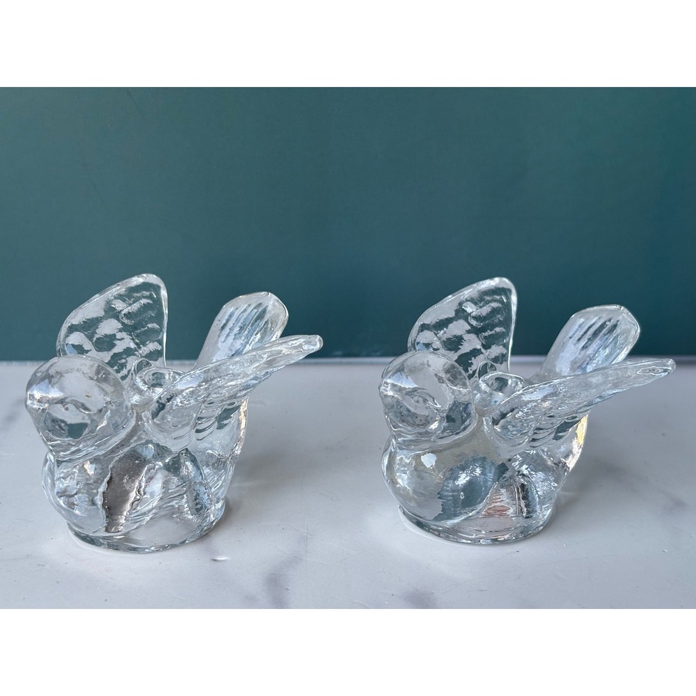 Vintage Biedermann Clear Art Glass Bird Figurines Candle Holders Set of 2